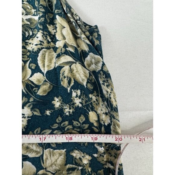 Vintage Teal Blue Floral Babydoll Midi L Dress Cottagecore Sleeveless Romantic - Picture 6 of 7
